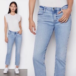 FRAME Le High Straight Jeans Degradable Raw Hem Organic Cotton Aura Blue Size 25